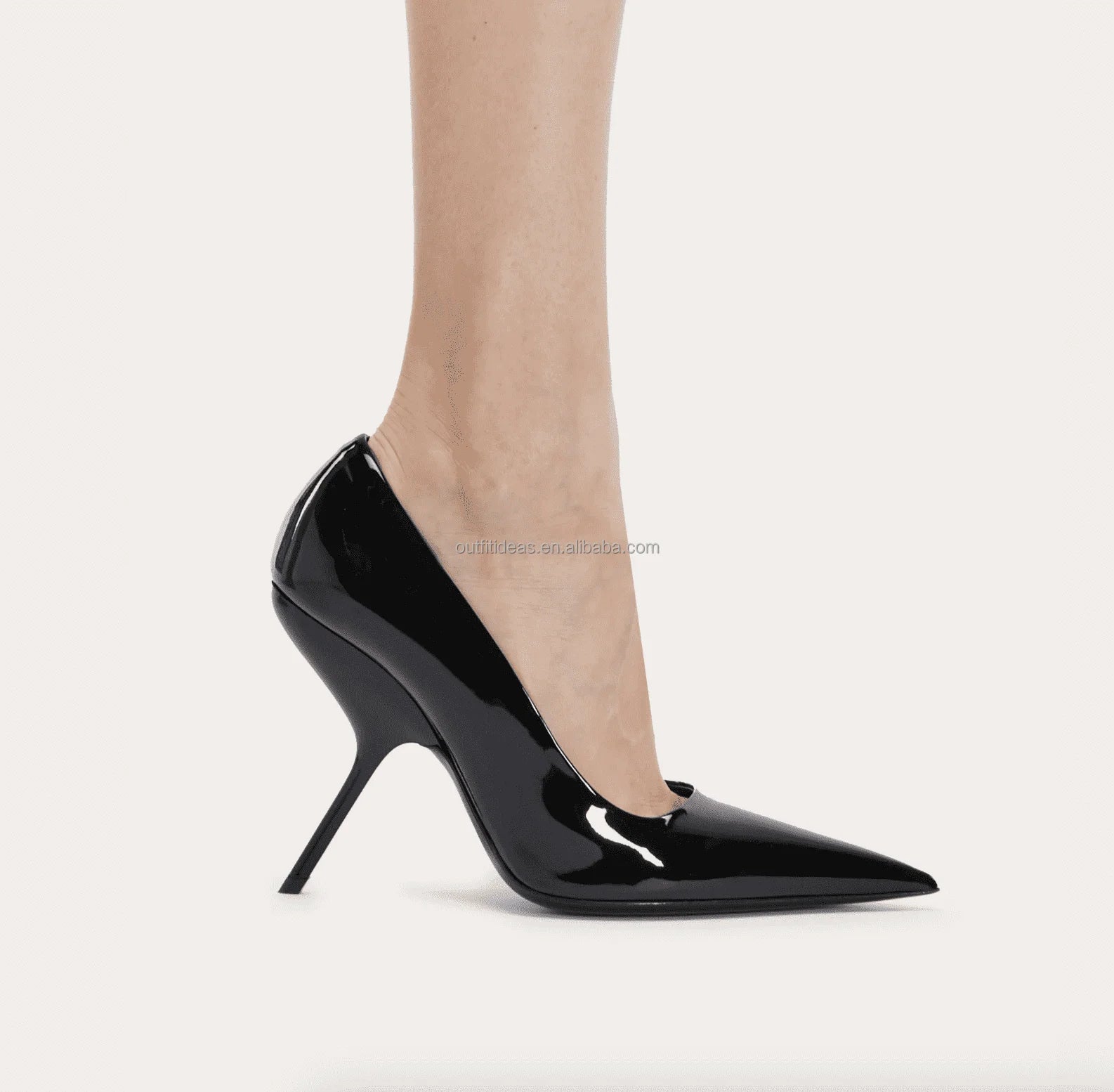 New Fashion Women Girls Shiny Patent Calfskin Pointy Toe Luxury Design Stiletto Heels Pumps Shoes in Genuine Leather Black Pumps
