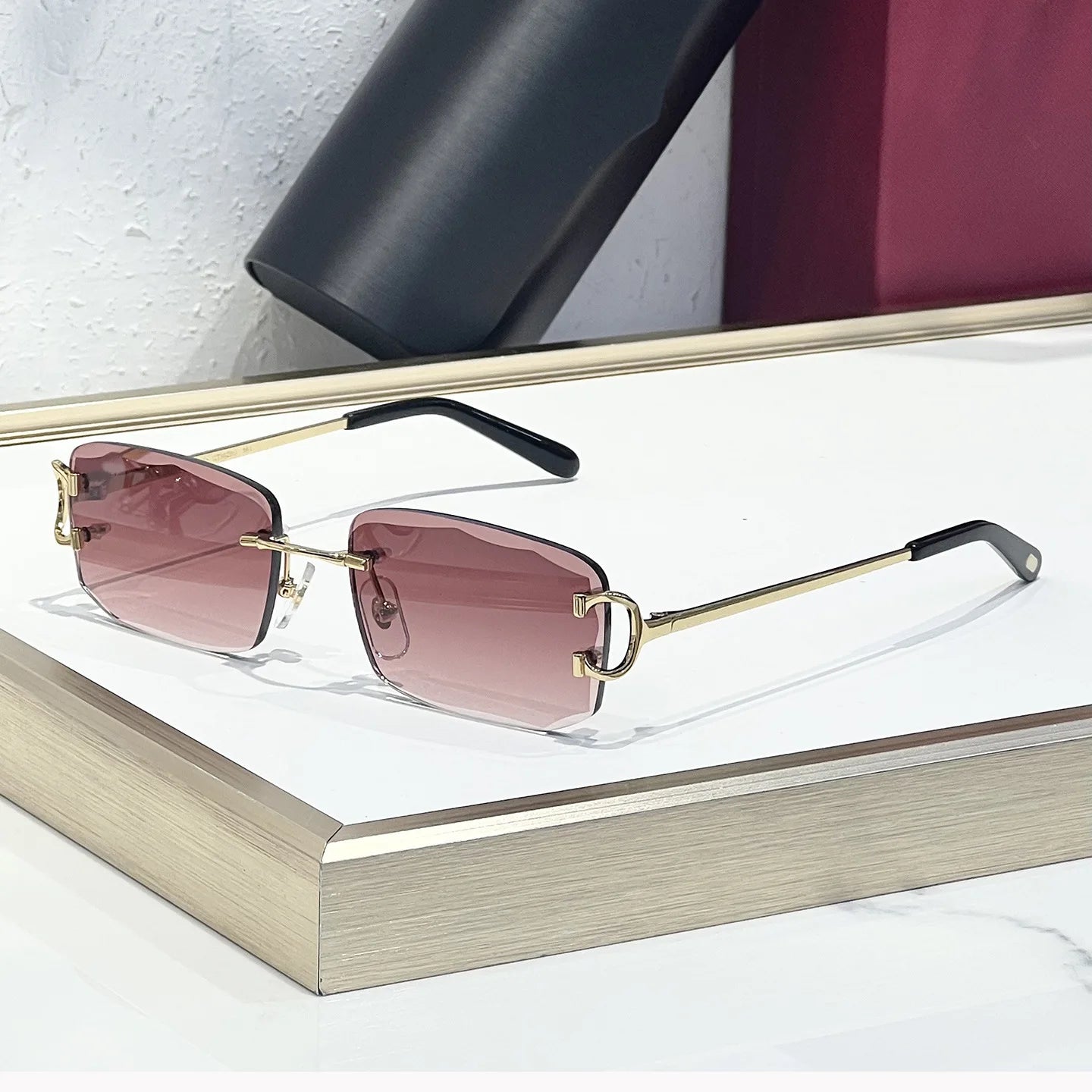 New Unisex Luxury Fashion Designer Polygonal Frameless Sunglasses Comfortable Light UV400 Gradient Lenses High-quality