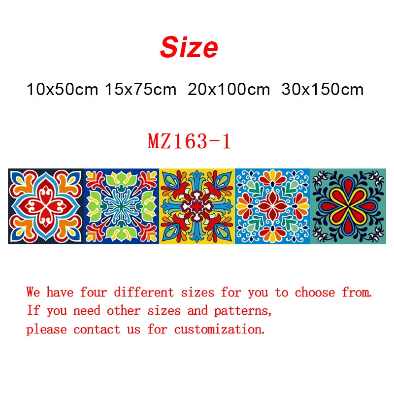 Size chart for colorful tile wall sticker variant MZ163-1, four dimension options