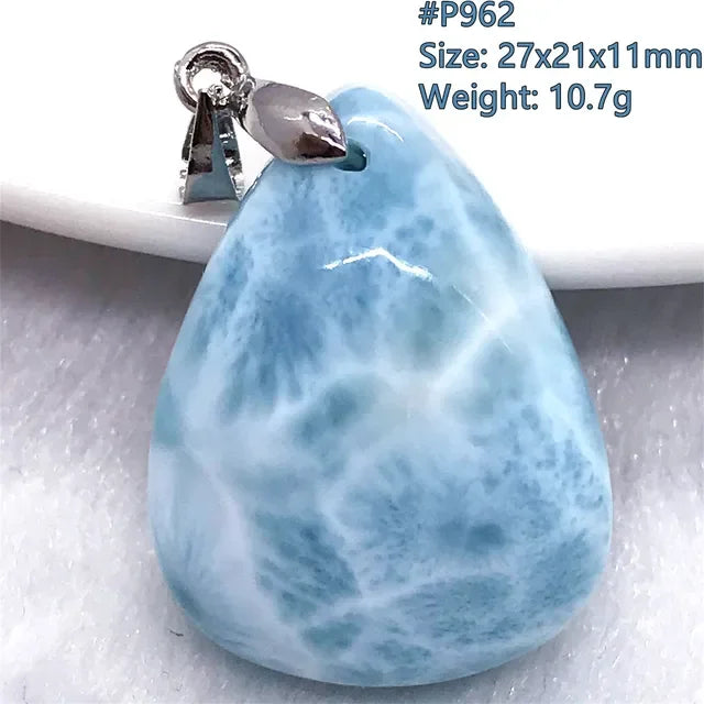 Natural Blue Larimar Trendy Necklace Pendant Women Men Gift Beads 925 Sterling Silver Dominica Water Drop Crystal Stone Jewelry