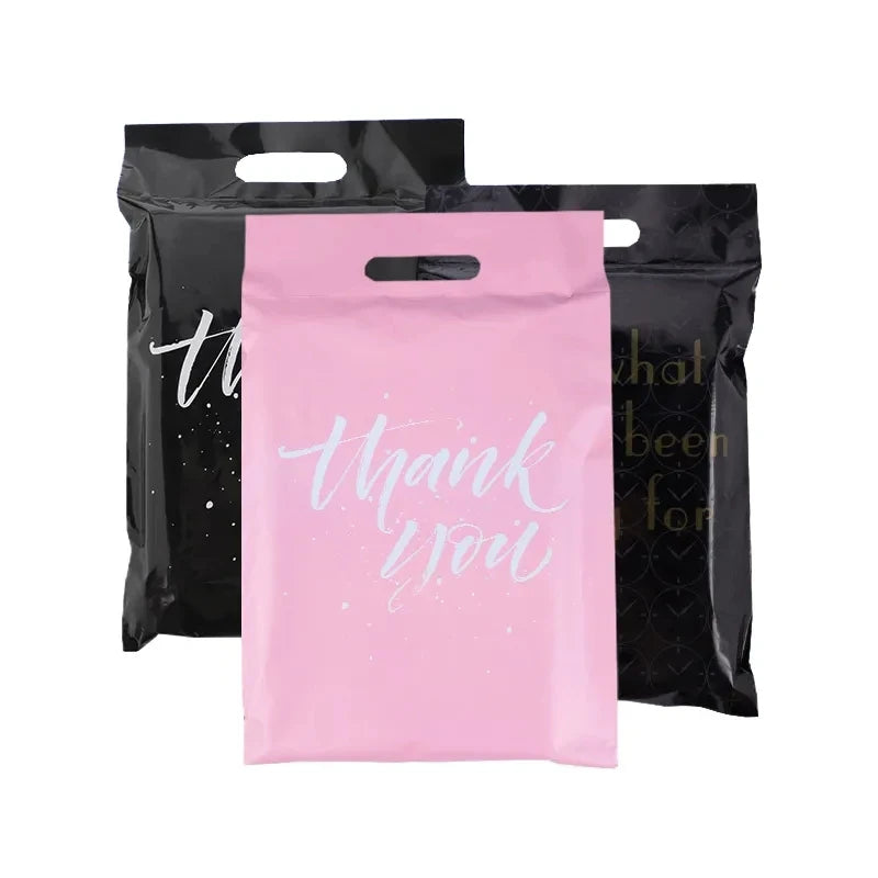 GDCX Pink Packaging Supplies Poly Mailers With Handle Large Thank You Bag Poly Mailer Clothing Courier Packages 10x13 Polymailer