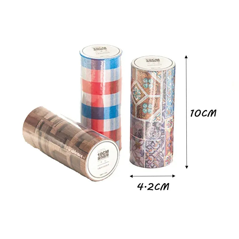 Decorative masking tape set of rolls with plaid and ornate medallion designs