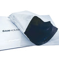 Black heat-sealed poly mailer shipping bag, crumpled folded flap closed