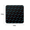 Rounded-square carpet grip pad size diagram, 100mm x 100mm, black adhesive face