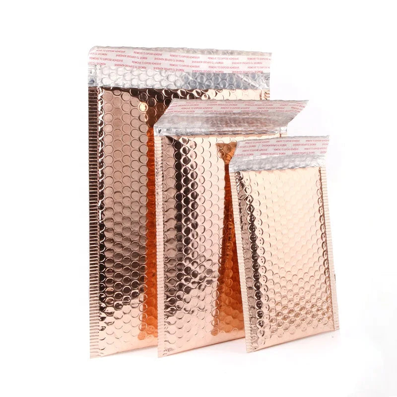 Gold Rose Gold Pink Red Green Silver Aluminum Poly Eco-Friendly Waterproof Bubble Mailer for Cosmetics Jewelry Packaging