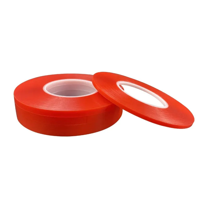 Red double-sided PET tape roll with white release liner