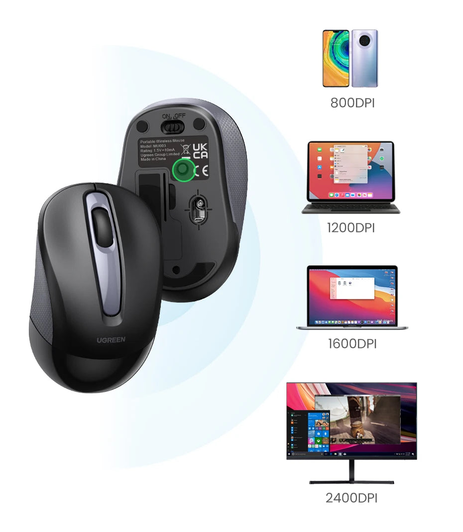 UGREEN Mouse Wireless Ergonomic Shape Silent Click 2400 DPI For MacBook Tablet Computer Laptop PC Mice Quiet 2.4G Wireless Mouse