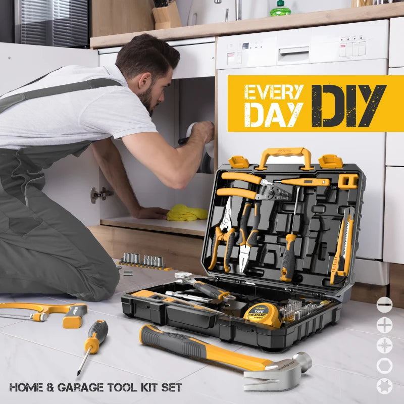 Hi-Spec 82 Pieces Household Tool Kit Set Workshop Hardware Daily Hand Tool Sets for Home Repair in Plastic Tool Box Storage Case