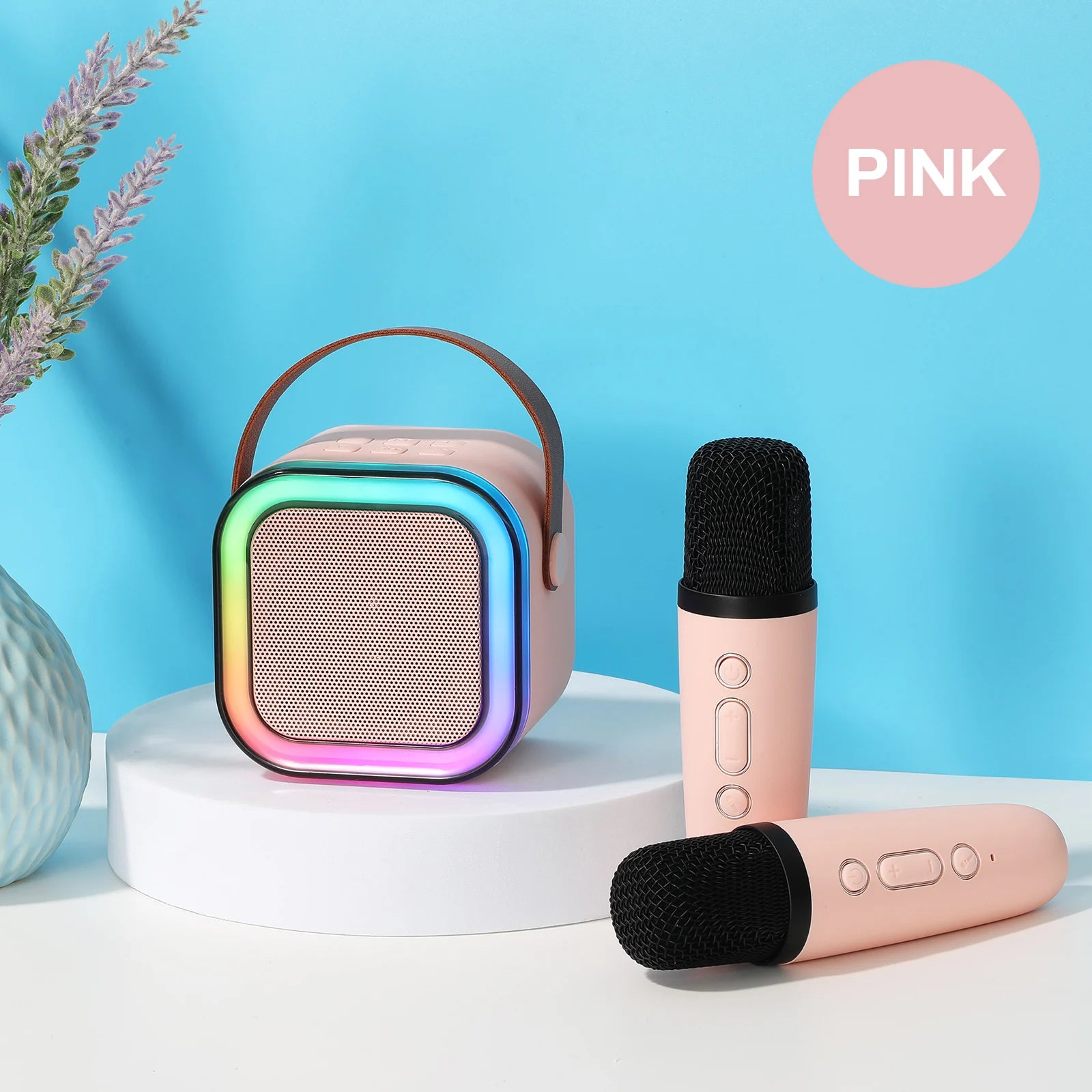 Hot Selling K12 Wireless Speaker with 2 Microphones High Quality Portable BT Music Karaoke Audio Sound Box with TF Card Slot Pink My Store