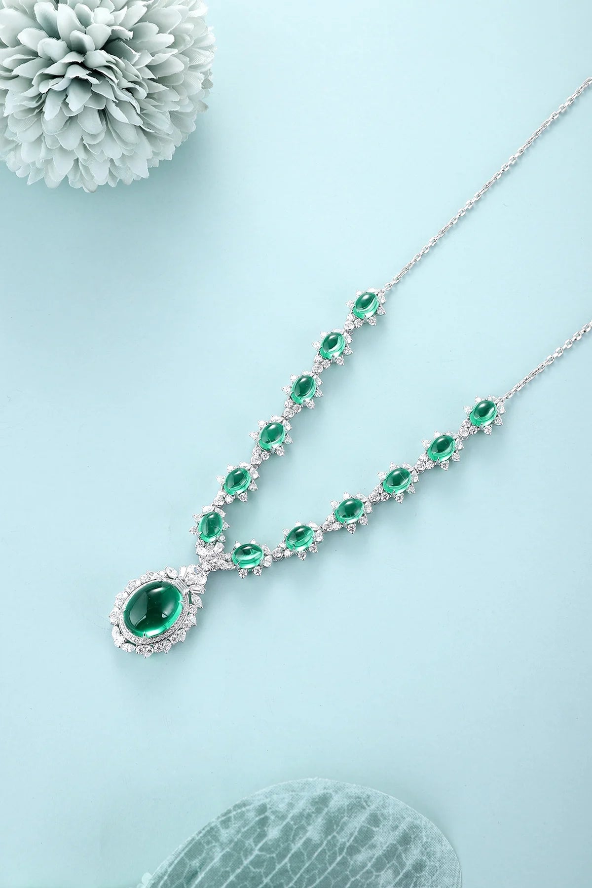 Lanphear Luxury Jewelry Hot Sales Wholesale Silver 925 Fine Chains Necklaces for Women Oval Cut Lab Grown Emerald Fine Necklaces