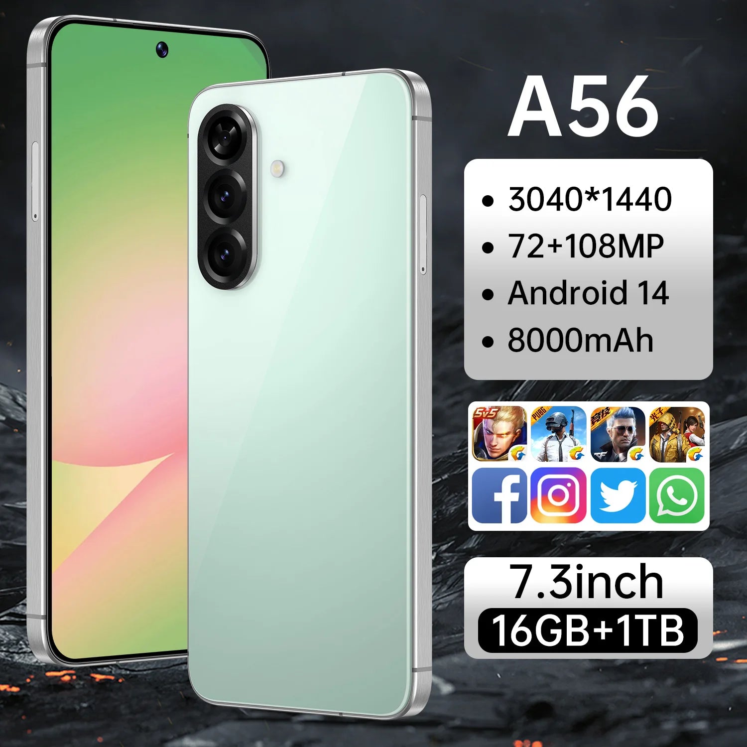 Tidesmit 5G Smartphone, 7.3 Inch AMOLED, 16GB RAM, 1TB Storage Tidesmit