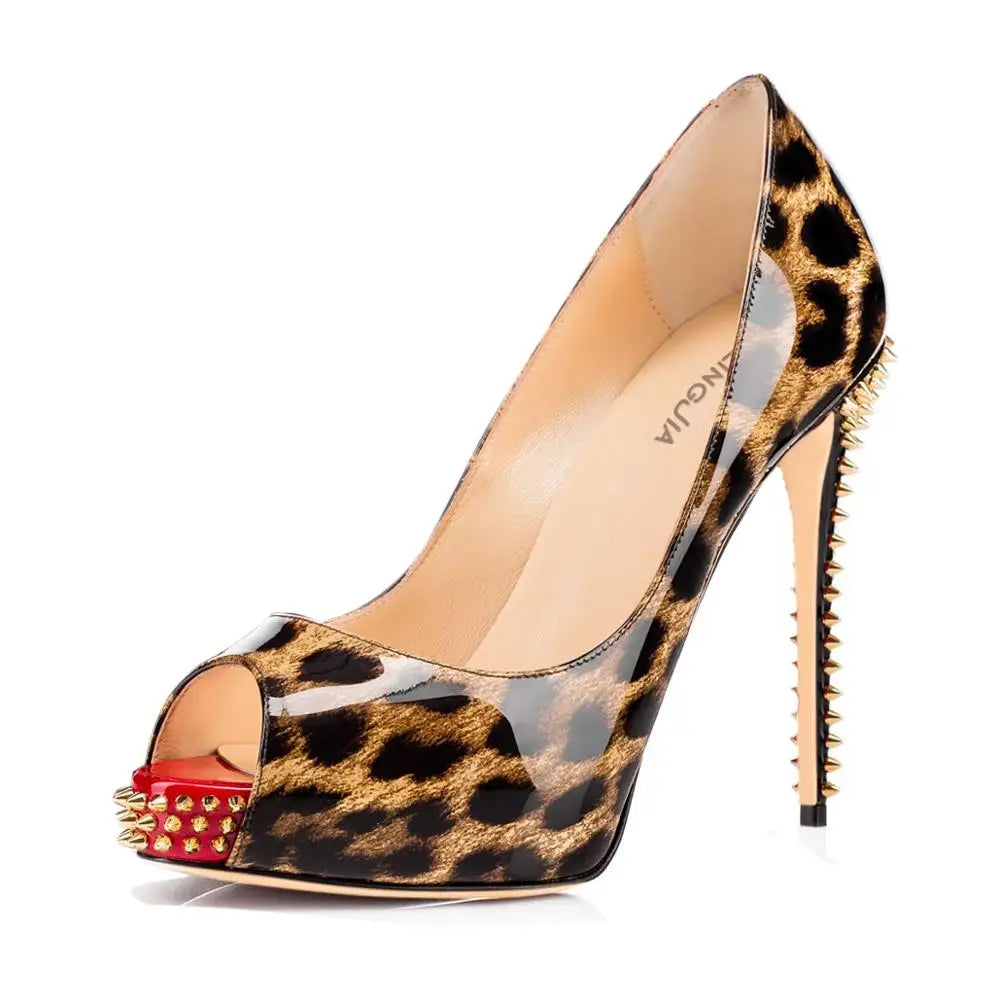 2019  Factory Wholesale Custom Sexy Rivets Heel Platform Leopard High Heel Pumps Shoes with Competitive Price
