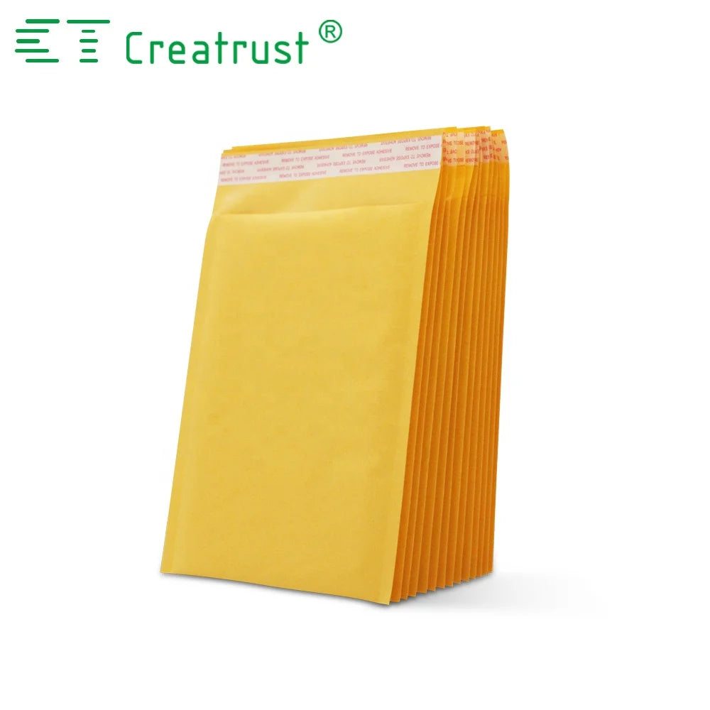 Yellow padded mailer envelope with gusseted, ribbed side and fold-over flap