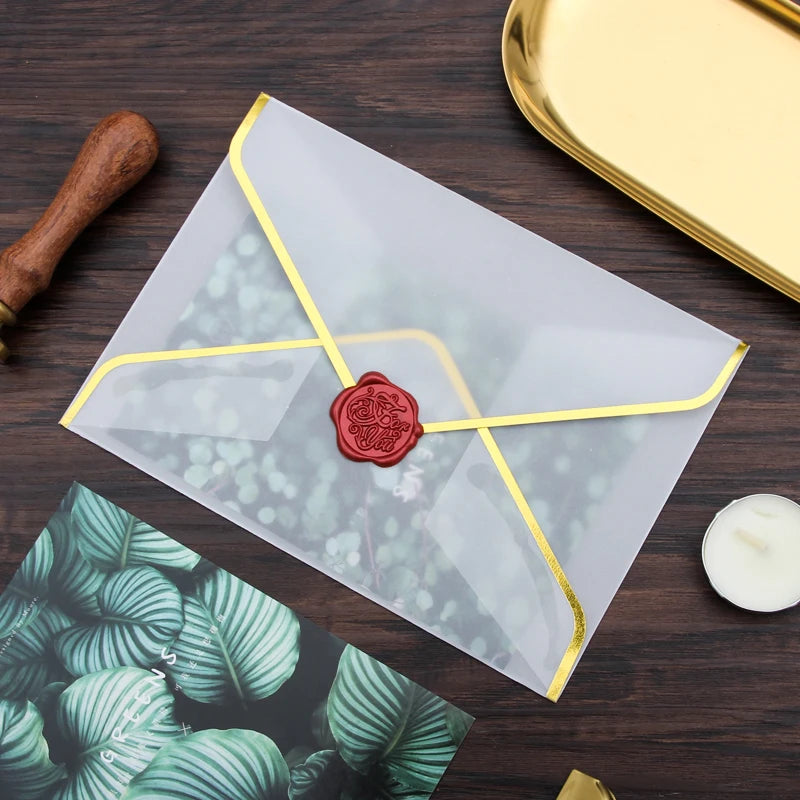 Eco-Friendly Durable Poly Mailing Bag 175x125mm Translucent Glass Paper Gift Envelope with Gold Line Wallet Type