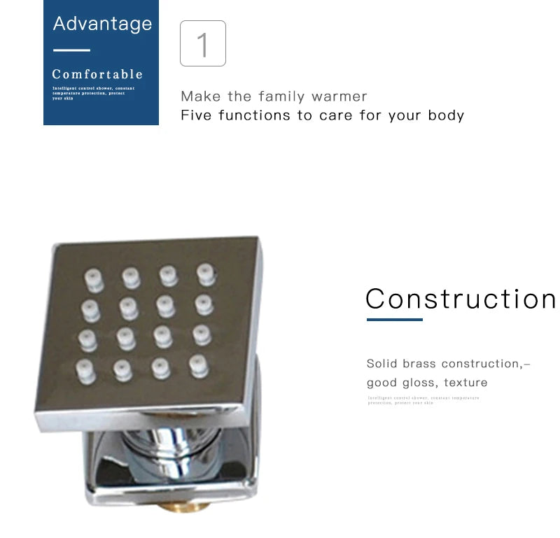 Body Shower Jets Bathroom Solid Brass Square Chrome Plated Spray Shower Head Sprayer Set Saving Water Spa Bath Massage Jet