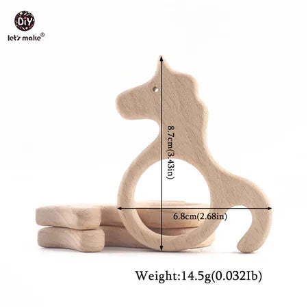 Let's Make 1PC Baby Teether Animal Wood Rings Unicorn Camera Hedgehog Food Grade Wooden Teether Nursing Pendant Teething Toys