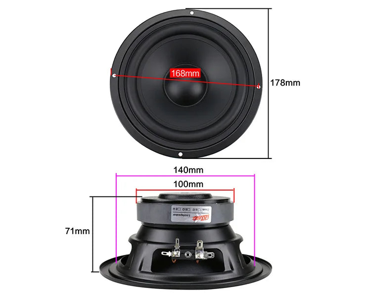 GHXAMP 7 inch 178MM Mid Bass Speaker Unit 130W HIfi Mediant Home Theater Deep Bass Woofer Loudspeaker Rubber edge 1pc