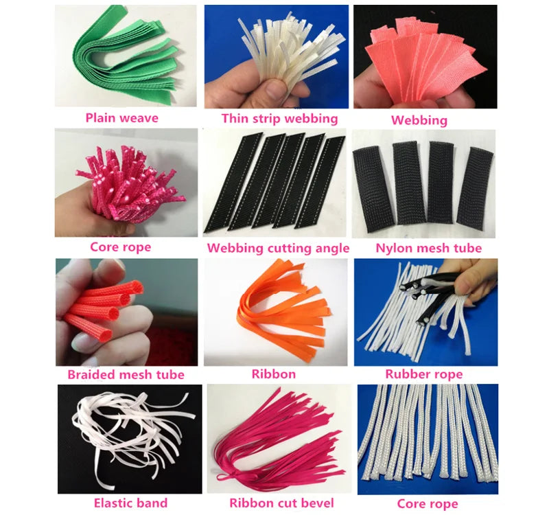 Automatic Trapezoid Rectangle Shape 45 and 135 Degree Webbing Ribbon Rotary Knife Hot and Cold Cutting Machine