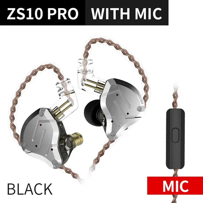 KZ ZS10 Pro 5-Driver Hybrid HiFi Wired Earbuds by Tidesmit ZS10 Pro Black Mic Tidesmit