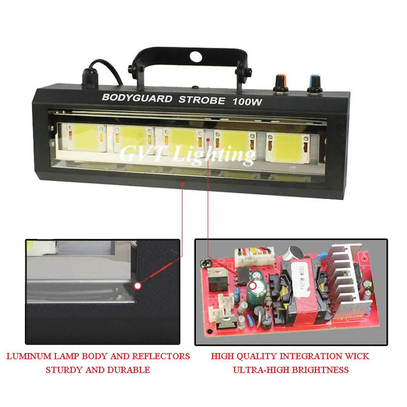 100W LED Strobe light Sound/Adjustable speed/Auto Control LED White Flash Light Disco Party Home Music Show Stage Projector