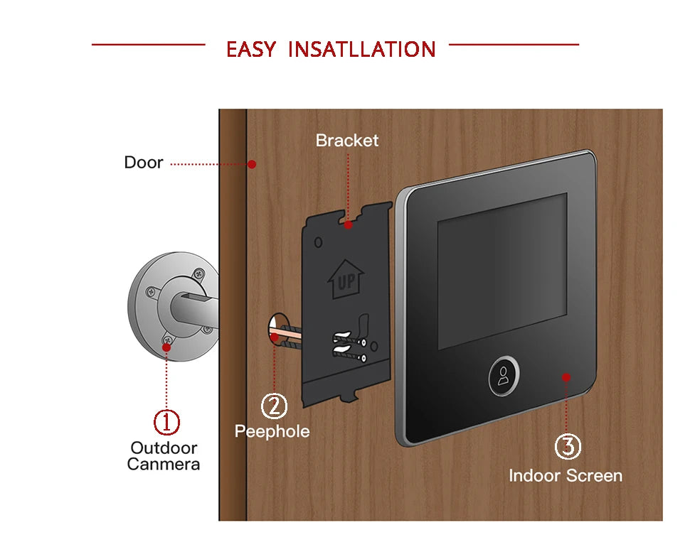 KAK 2.8" LCD Screen Electronic Door Viewer Bell IR Night Door Camera Photo Recording Digital Door Viewer Smart Peephole Doorbell