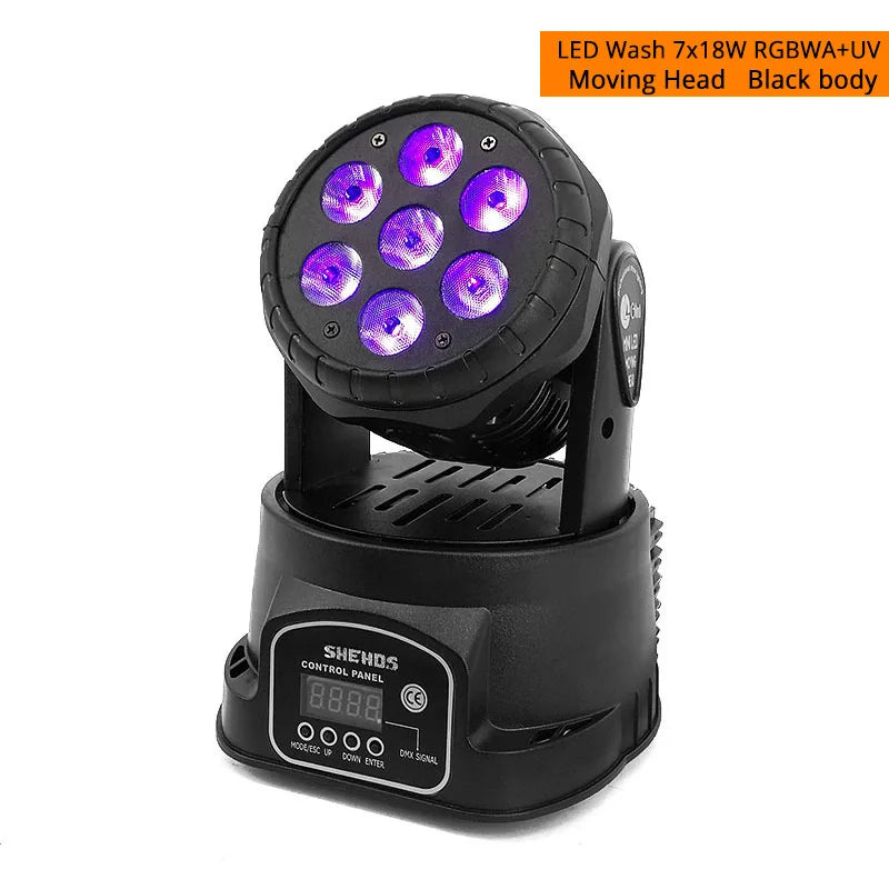 Black LED moving head wash light emitting purple light, circular lens array