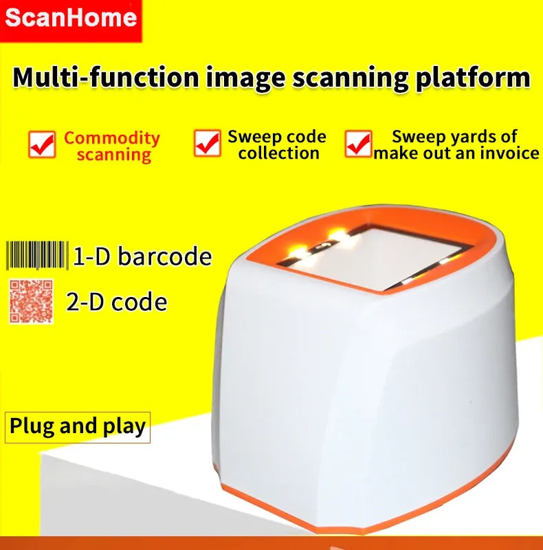 2D barcode scanner platform shown with multi-function image scanning feature graphic