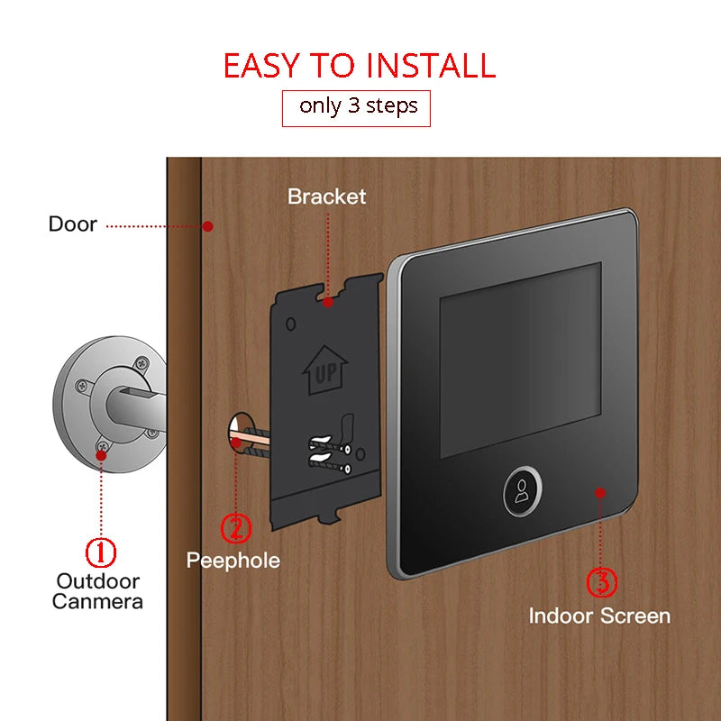 NAIERDI 2.8" LCD Screen Electronic Door Viewer Bell IR Night Door Peephole Camera Photo Recording Digital Camera Smart Viewer