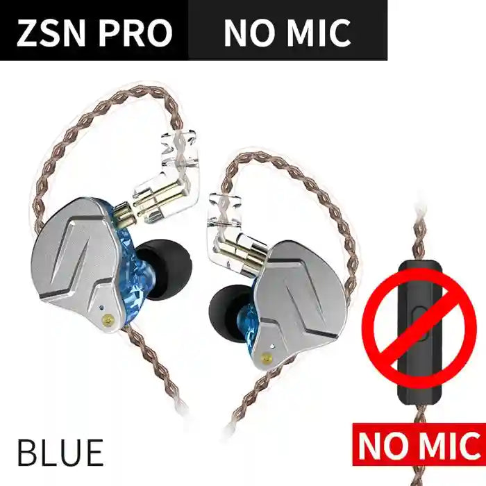 KZ ZSN Pro Hybrid Wired Earphones | High-Fidelity Studio Monitor In-Ear ZSNPro Blue No Mic Tidesmit