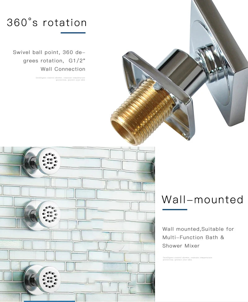 Body Shower Jets Bathroom Solid Brass Square Chrome Plated Spray Shower Head Sprayer Set Saving Water Spa Bath Massage Jet