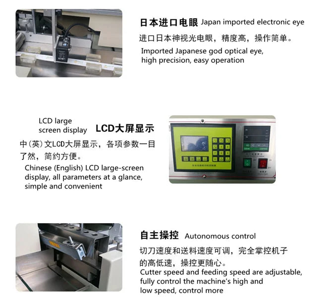 Automatic Trapezoid Rectangle Shape 45 and 135 Degree Webbing Ribbon Rotary Knife Hot and Cold Cutting Machine