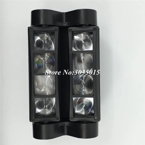 Black mini LED spider light head with four mirrored lens cells in a vertical row