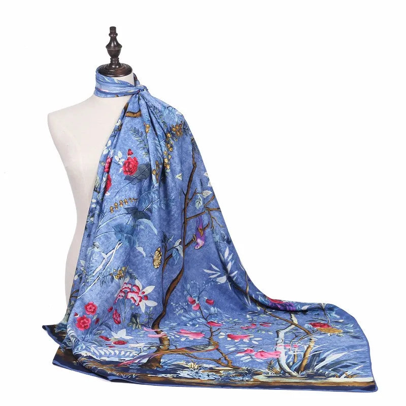 Twill Silk Feeling Scarf for Women 130*130 cm Euro Design Fashion Leopard Chain Print Square Scarves Luxury Gift Large Shawls