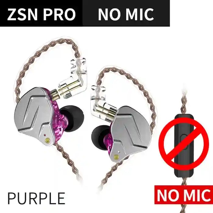 KZ ZSN Pro Hybrid Wired Earphones | High-Fidelity Studio Monitor In-Ear ZSNPro Purple No Mic Tidesmit