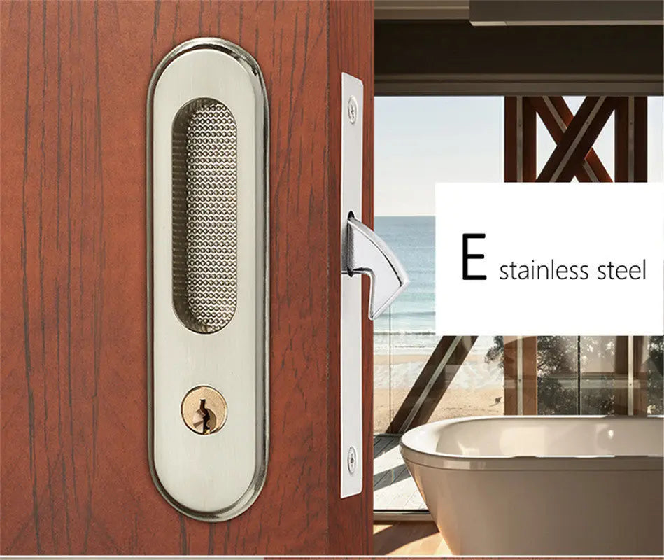 KAK Mute Mortice Sliding Door Lock Hidde Handle Interior Door Pull Lock Modern Anti-theft Room Wood Door Lock Furniture Hardware