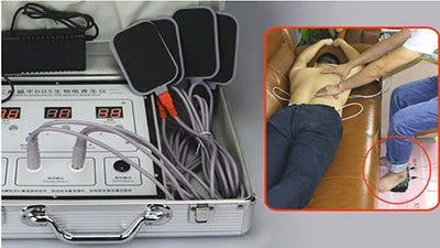 DDS bioelectrical body therapy massager with electrode pads and digital controls for household pain relief treatment.