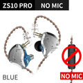 KZ ZS10 Pro 5-Driver Hybrid Hi-Fi In-Ear Monitors by Tidesmit ZS10 Pro Blue No Mic Tidesmit