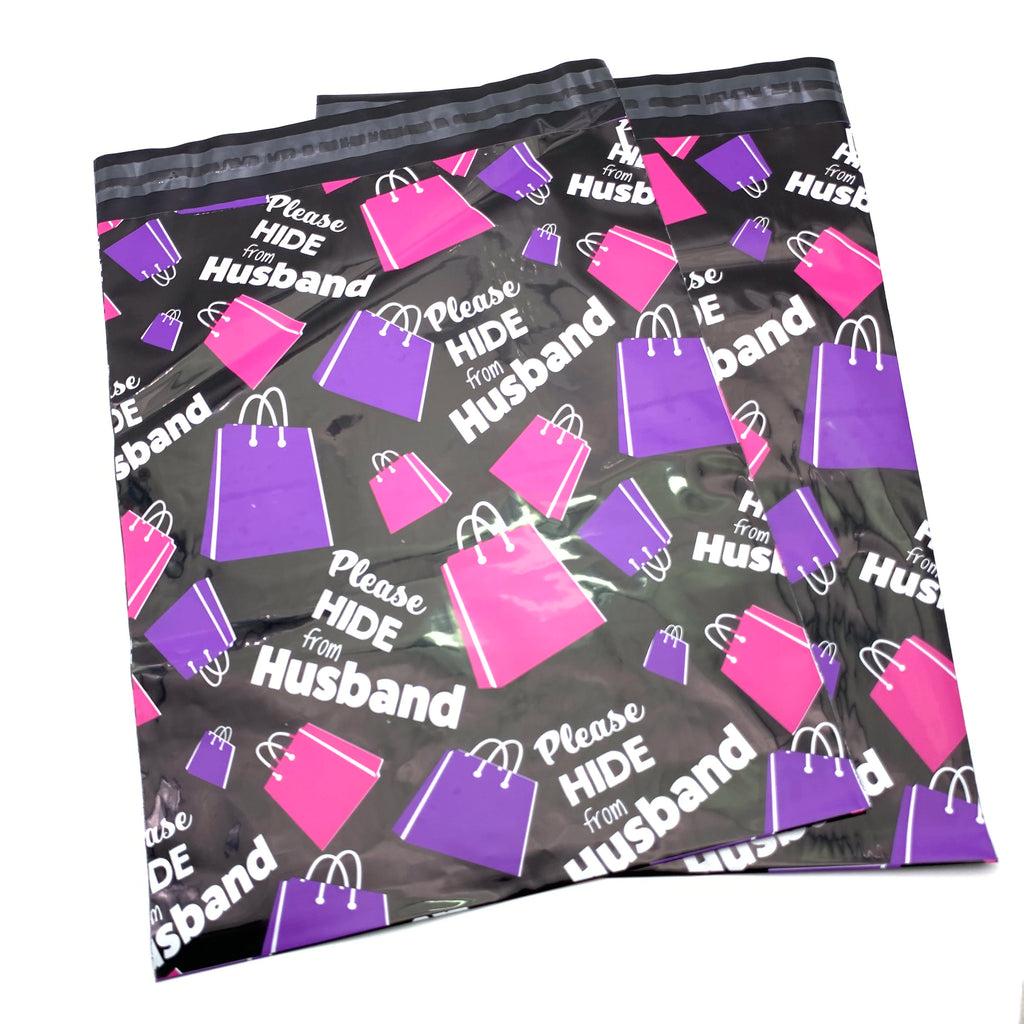Pink and purple designer poly mailer with black pattern, 10x13 size