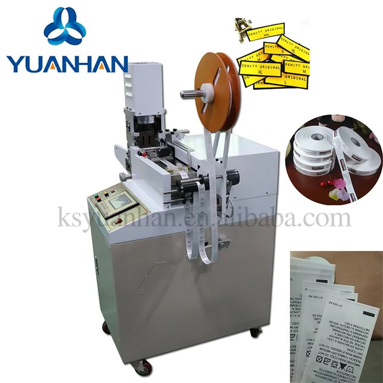 Automatic Trapezoid Rectangle Shape 45 and 135 Degree Webbing Ribbon Rotary Knife Hot and Cold Cutting Machine