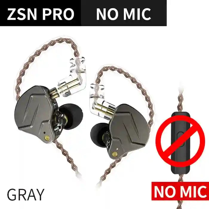 KZ ZSN Pro Hybrid Wired Earphones | High-Fidelity Studio Monitor In-Ear ZSNPro Gray No Mic Tidesmit