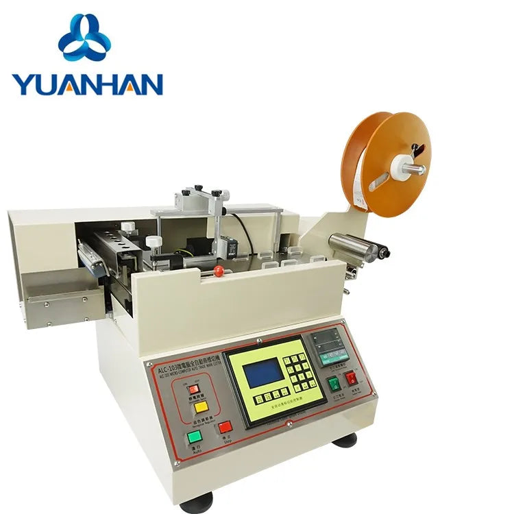Automatic Trapezoid Rectangle Shape 45 and 135 Degree Webbing Ribbon Rotary Knife Hot and Cold Cutting Machine