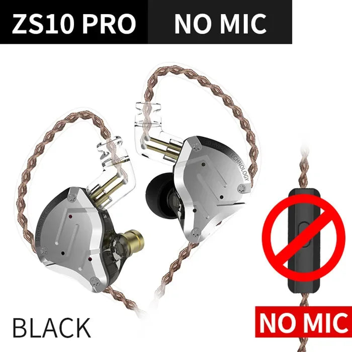 KZ ZS10 Pro 5-Driver Hybrid HiFi Wired Earbuds by Tidesmit ZS10 Pro Black NoMic Tidesmit