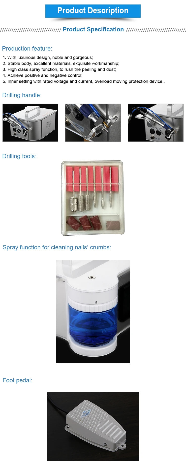 Podiatry Drill With Water Spray 40,000 RPM - Professional Pedicure Tool Massage Chairs Tidesmit