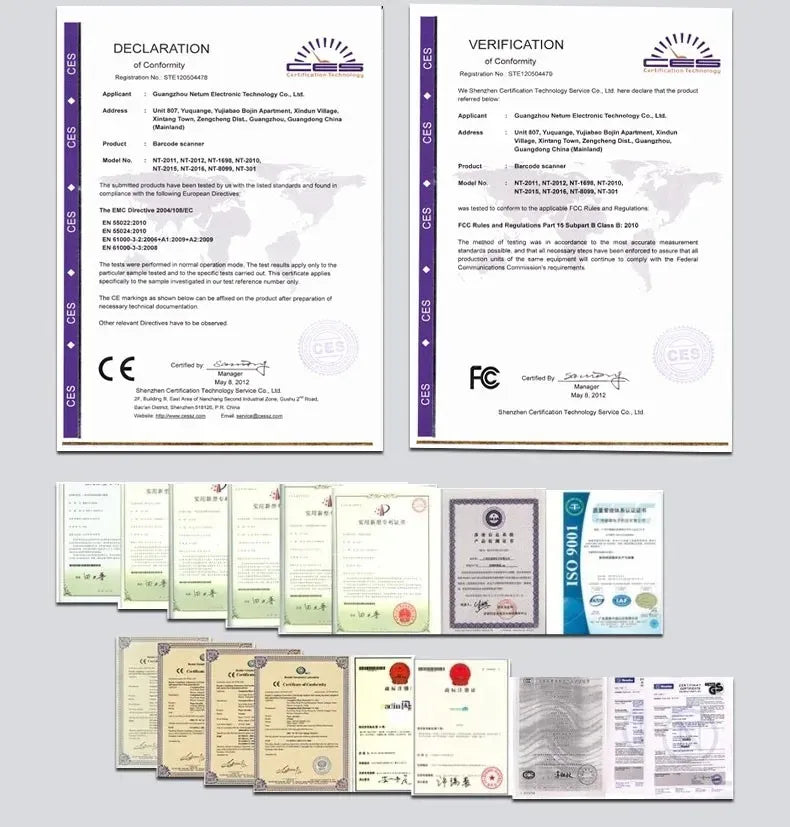 Thermal printer compliance certificates and documentation set