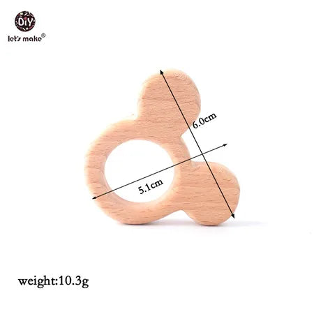 Natural wood teething ring toy for baby, light brown, perfect for soothing gums.