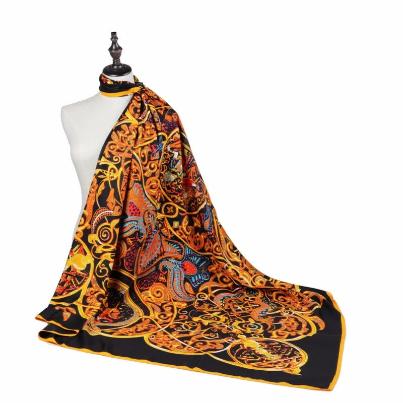 Twill Silk Feeling Scarf for Women 130*130 cm Euro Design Fashion Leopard Chain Print Square Scarves Luxury Gift Large Shawls