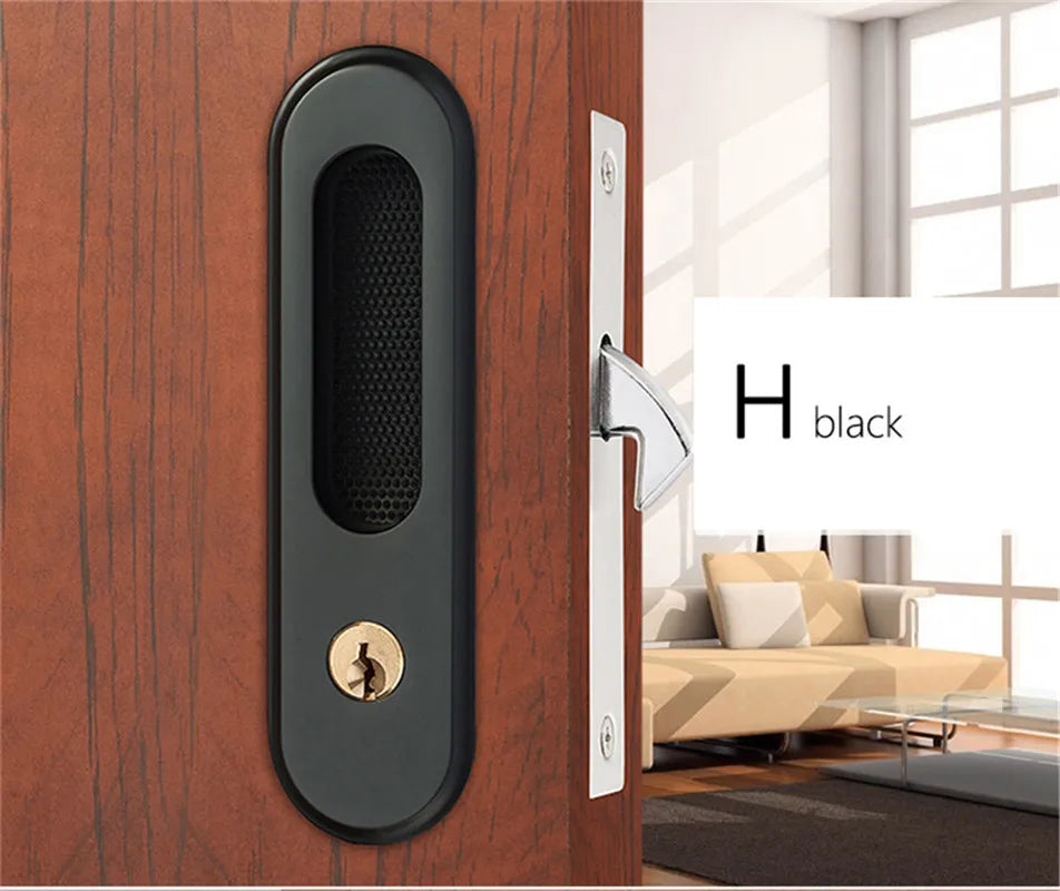 KAK Mute Mortice Sliding Door Lock Hidde Handle Interior Door Pull Lock Modern Anti-theft Room Wood Door Lock Furniture Hardware