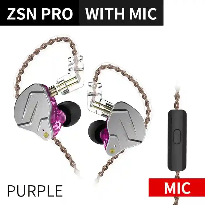 KZ ZSN Pro Hybrid In-Ear Monitors - Balanced Armature & Dynamic Driver ZSNPro Purple Mic Tidesmit