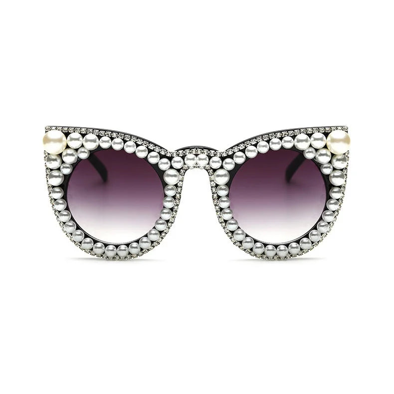 10828 Superhot Eyewear Luxury Women Cat Eye Jewels Pearl Rhinestone Sunglasses