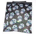 Printed plastic self-adhesive poly mailer bag with skull pattern and black sealed edge